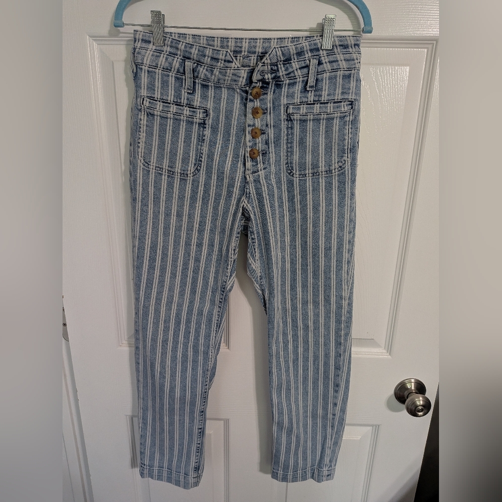 Pilcro and the Letterpress High Rise Striped Blue Jeans Size 28